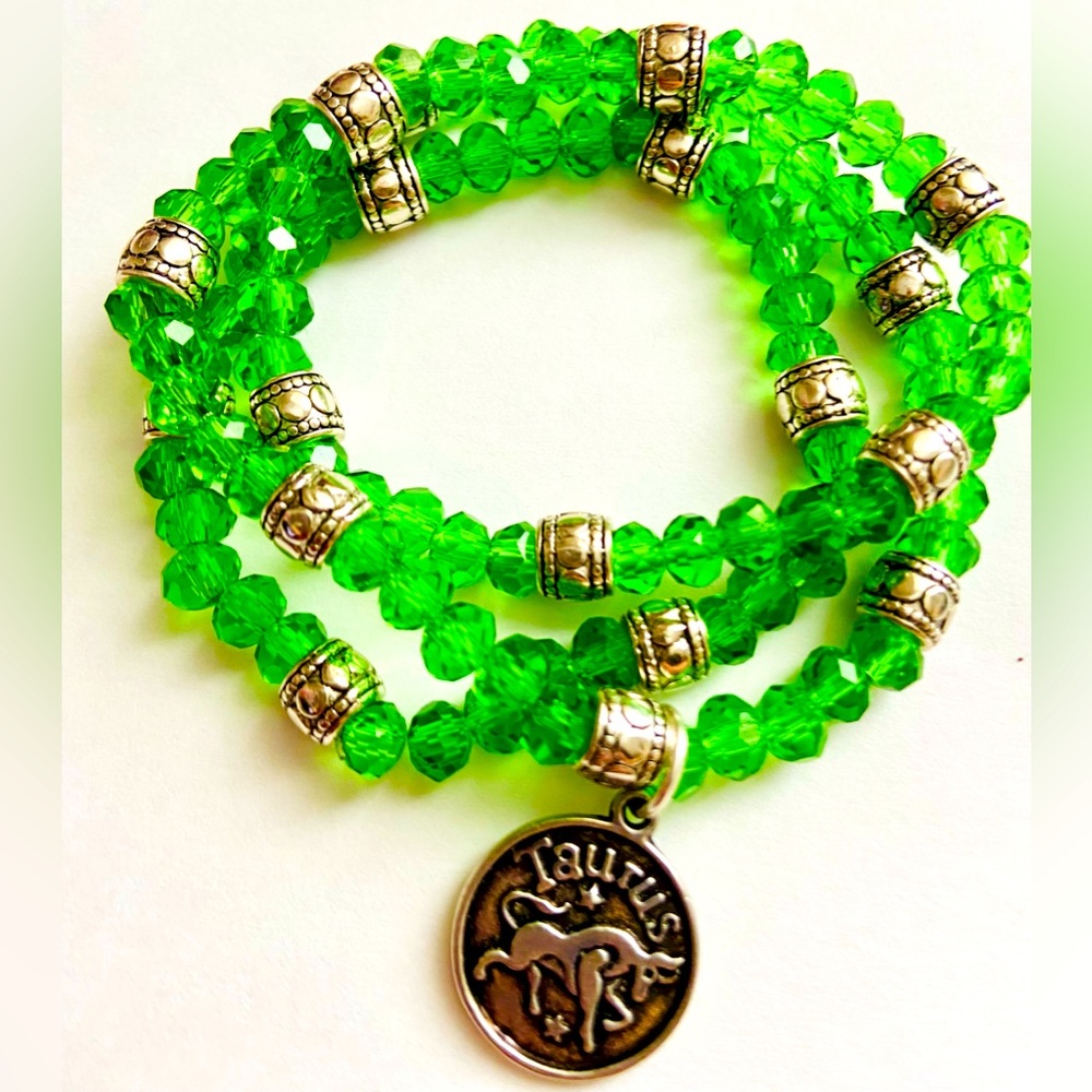 NEW BEAUTIFUL EMERALD GREEN CRYSTAL BRACELET SET OF 3